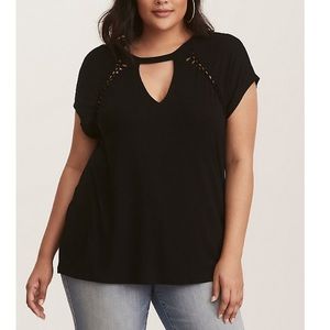 TORRID SUPER SOFT BLACK BRAIDED CLASSIC FIT TEE